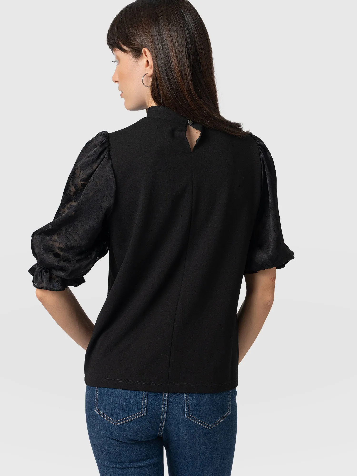 Penny Puff Sleeve Top - Black Burnout