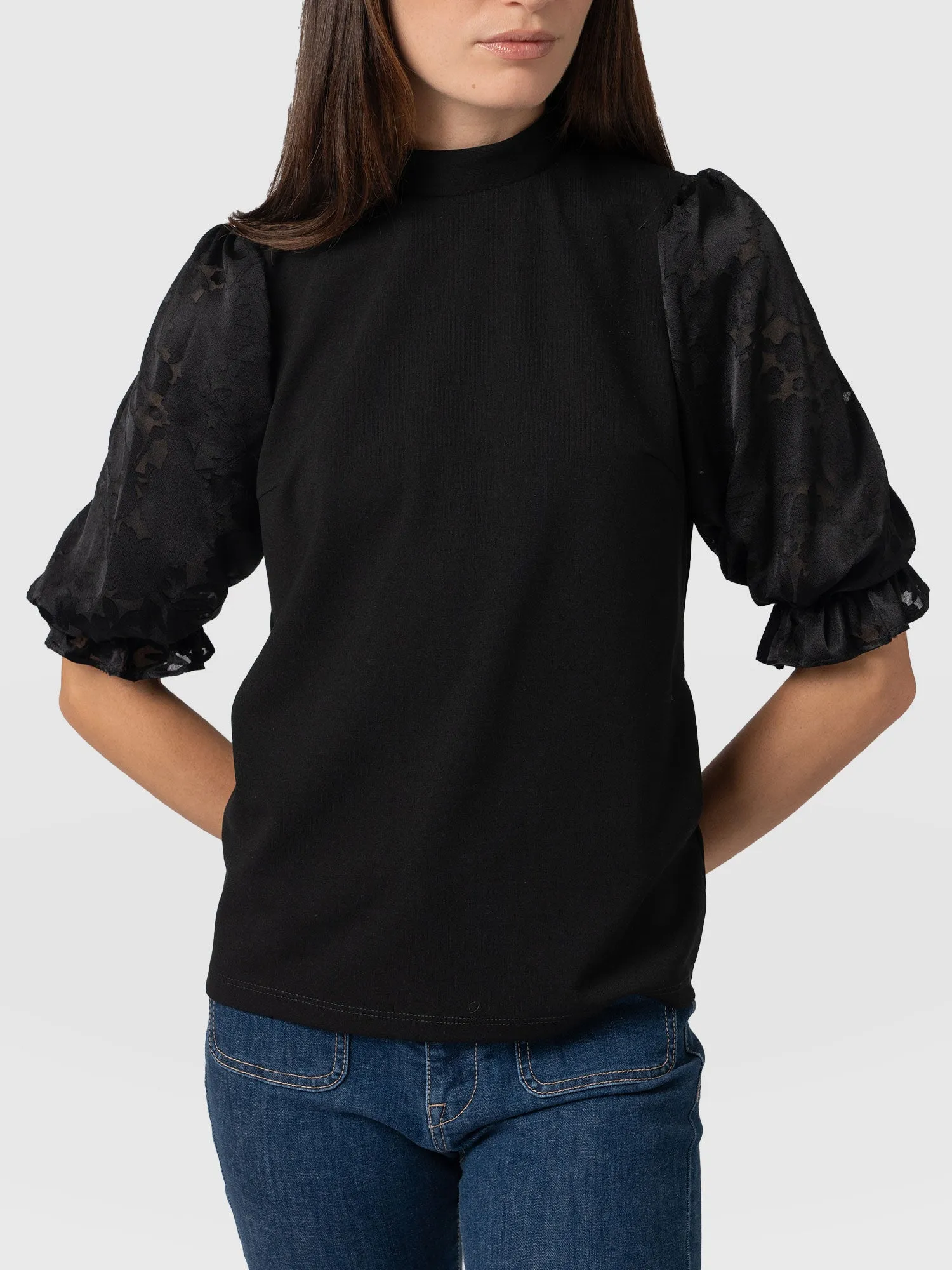 Penny Puff Sleeve Top - Black Burnout