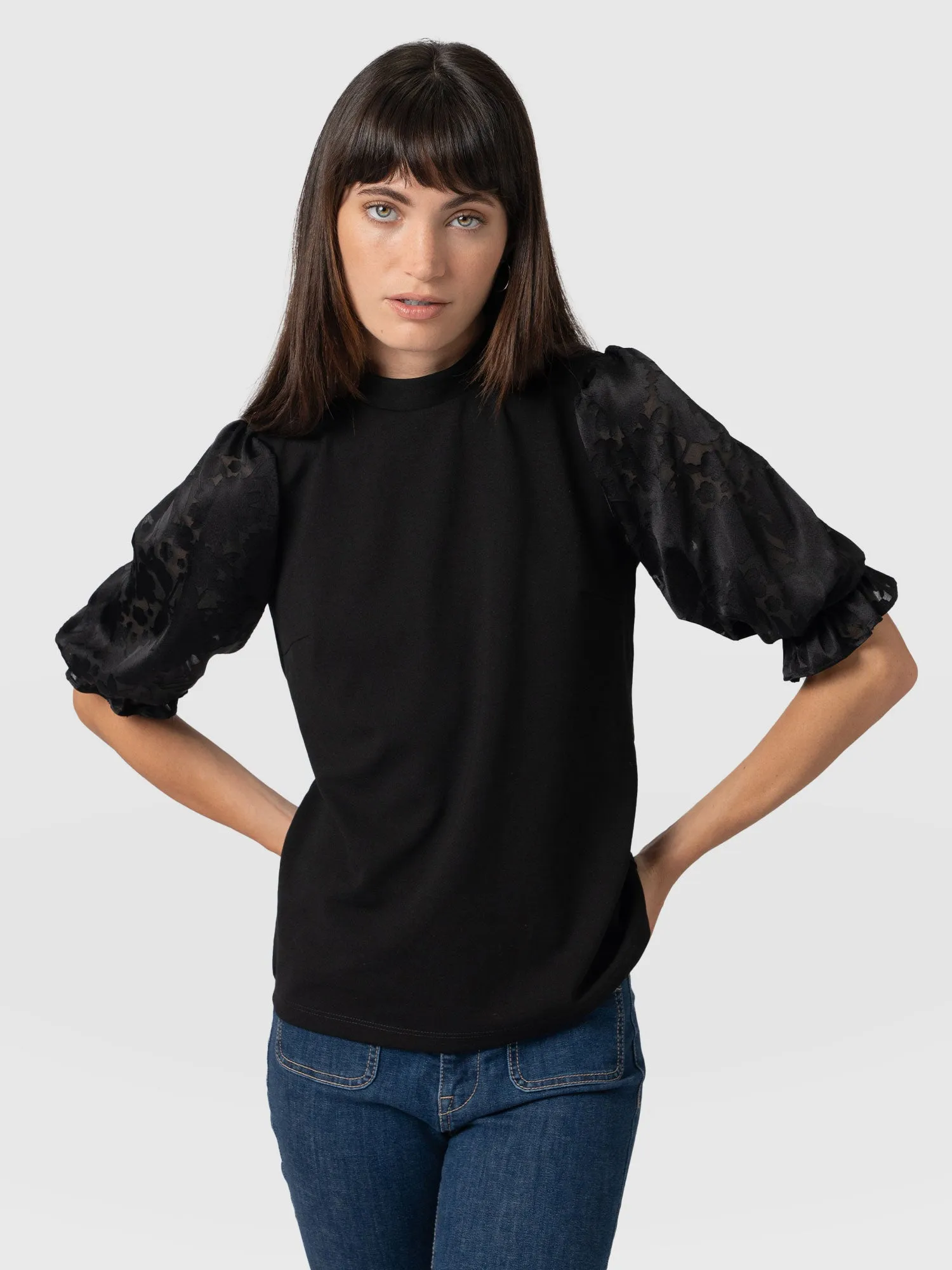 Penny Puff Sleeve Top - Black Burnout