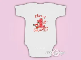 Personalised My First 1st Christmas Santa Kids Present Body Suit Vest Reindeer