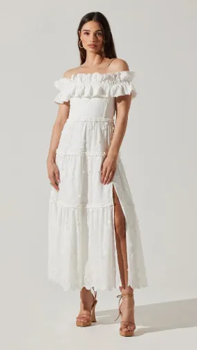 PICCOLA OFF SHOULDER MIDI DRESS - WHITE