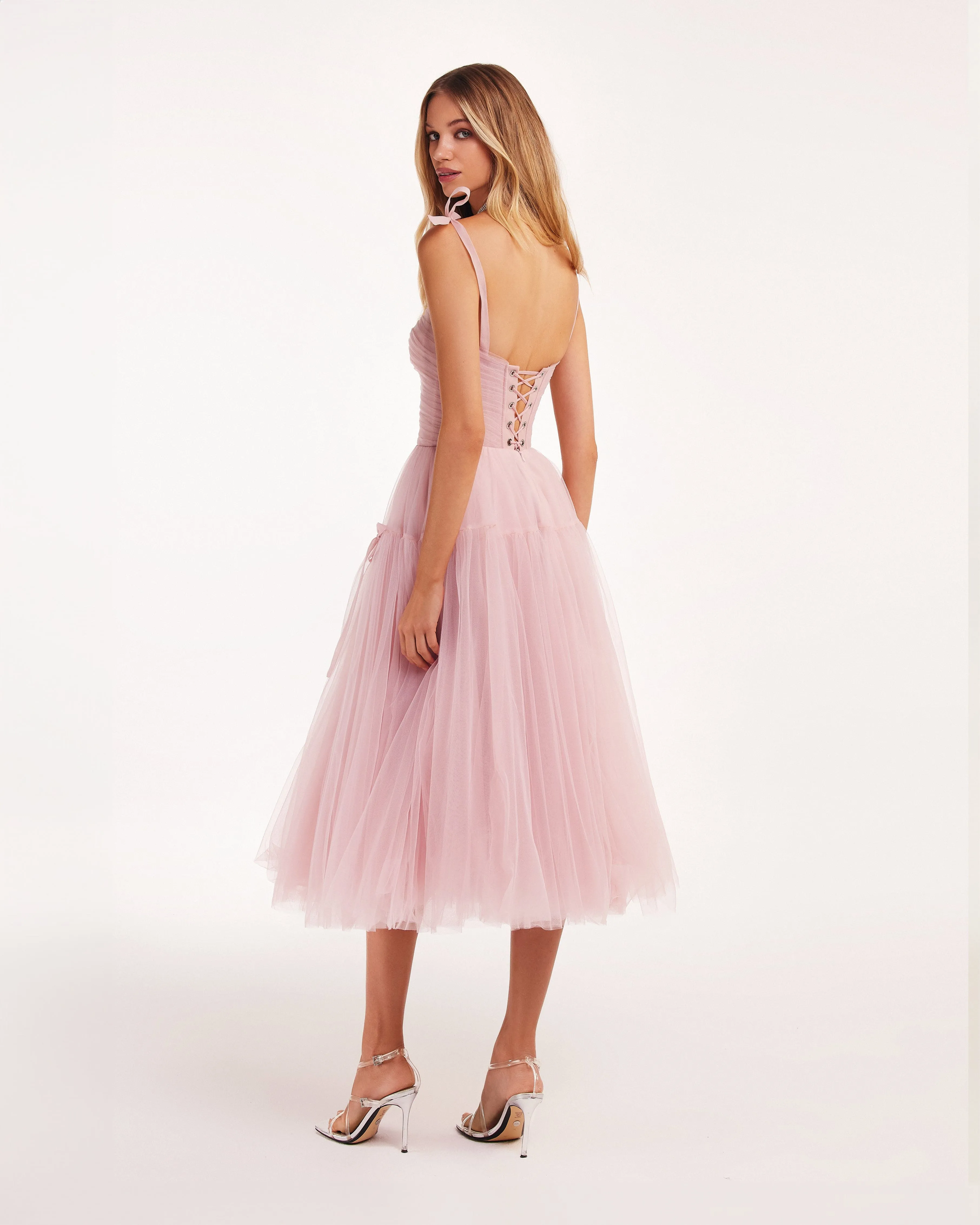 Pink tie-straps tulle dress