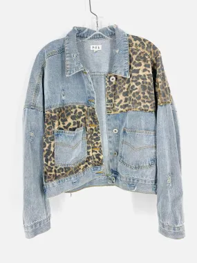 POL Size M Denim/Animal Paneled Distressed Blazer Jacket