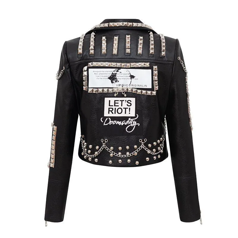 Punk Graffiti Printed Leather Jacket