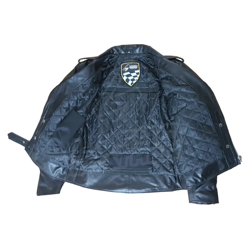 "Perfect Biker Style" Classic Black Premium Leather Motorcycle Jacket with removable armor