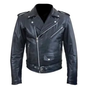 "Perfect Biker Style" Classic Black Premium Leather Motorcycle Jacket with removable armor