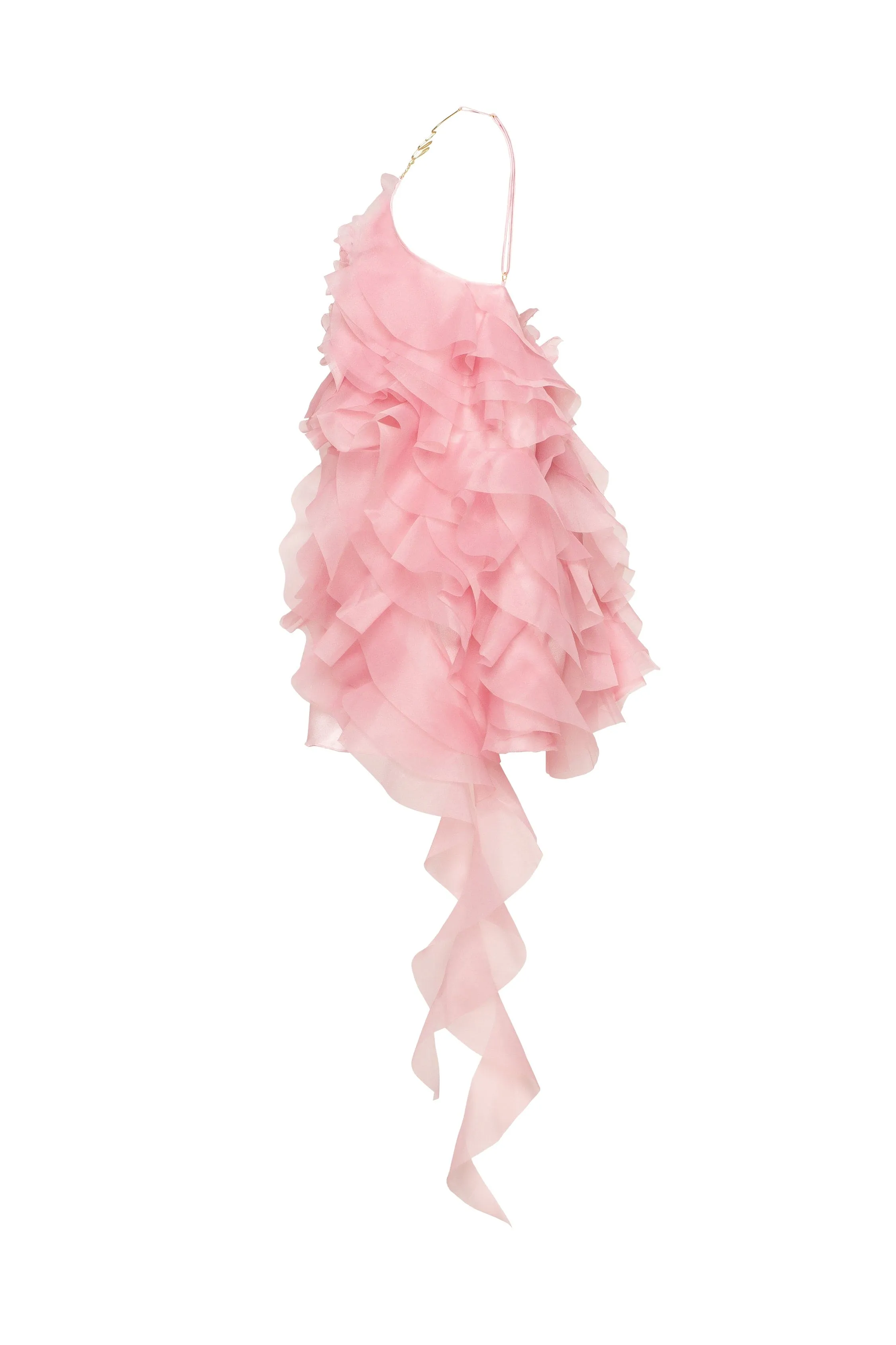 Enchanting Garden of Eden Mini Dress with Romantic Ruffles and Pink Rose Appliques