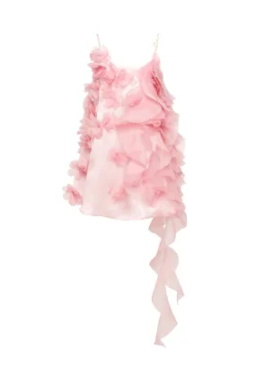 Enchanting Garden of Eden Mini Dress with Romantic Ruffles and Pink Rose Appliques