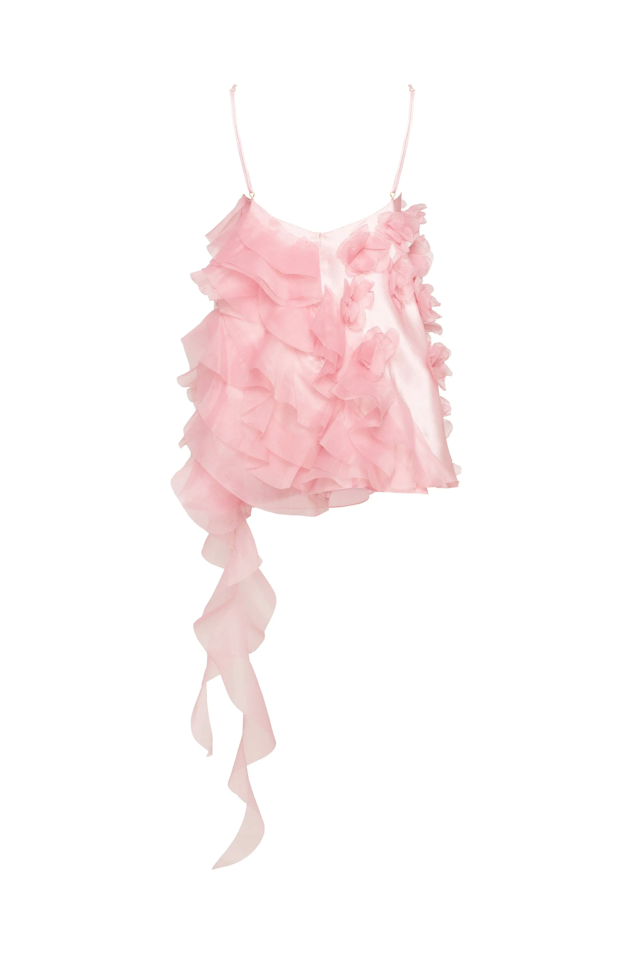 Enchanting Garden of Eden Mini Dress with Romantic Ruffles and Pink Rose Appliques