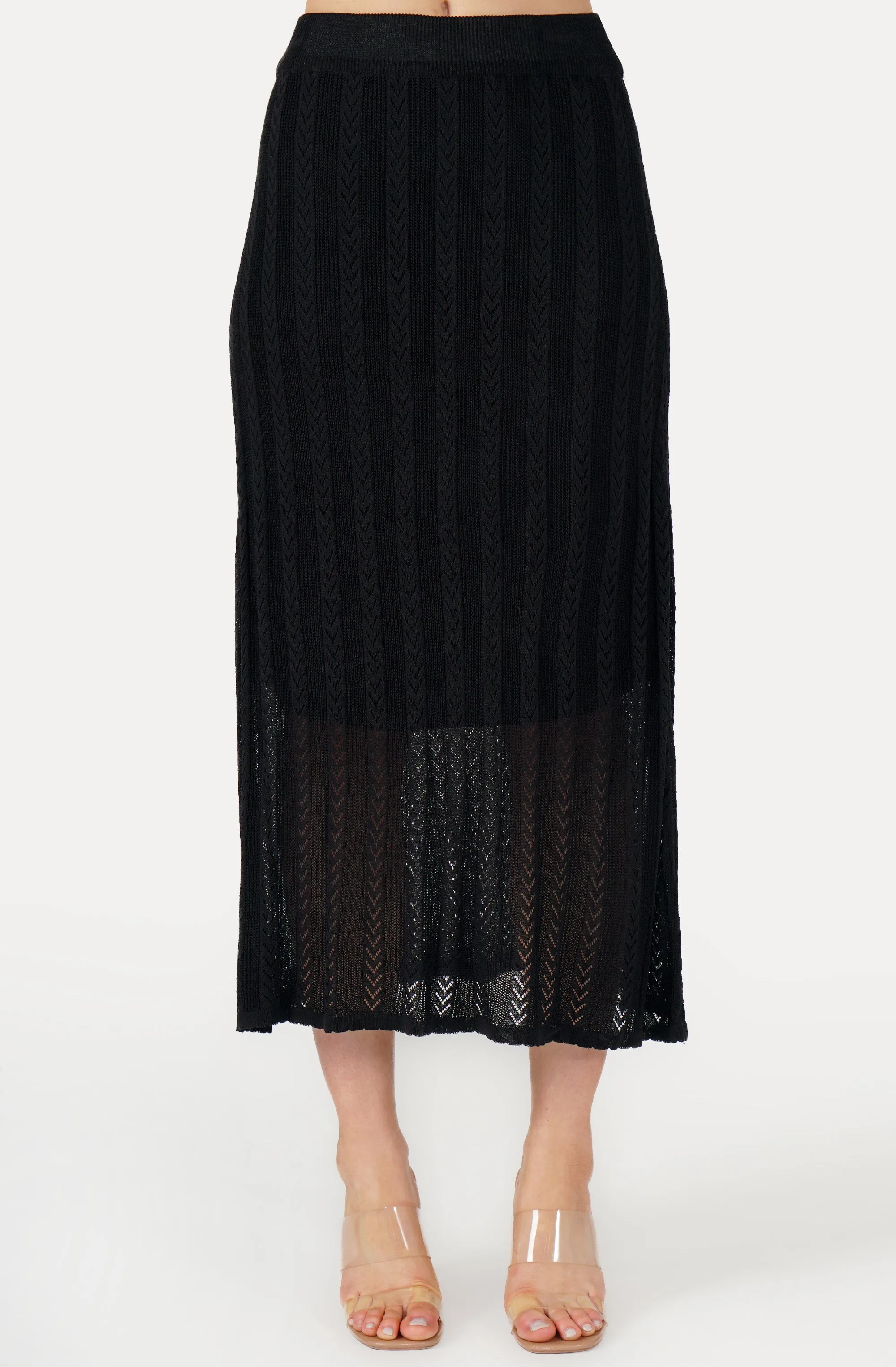 See-Through Embossed Knit Midi Skirt