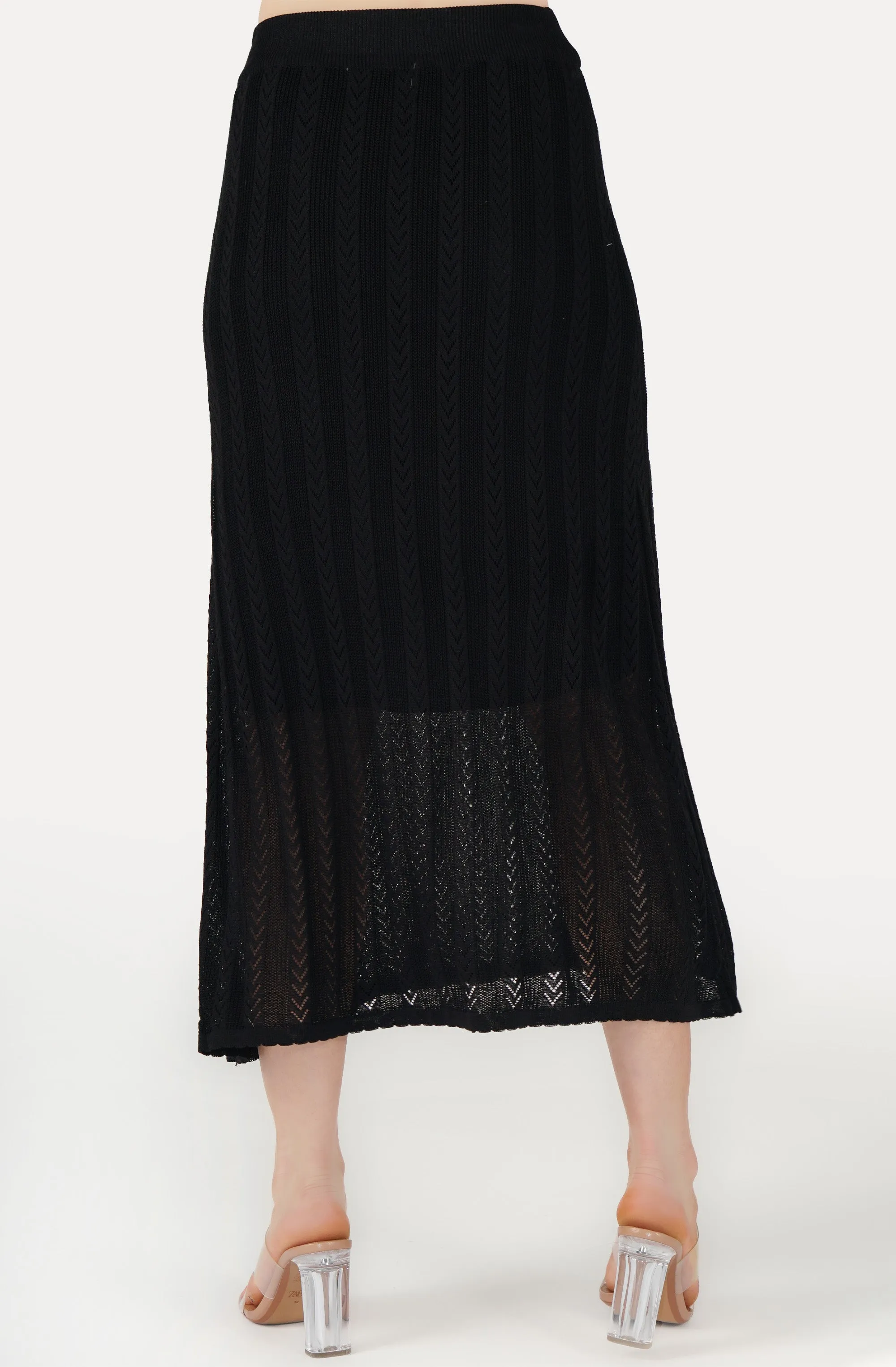 See-Through Embossed Knit Midi Skirt