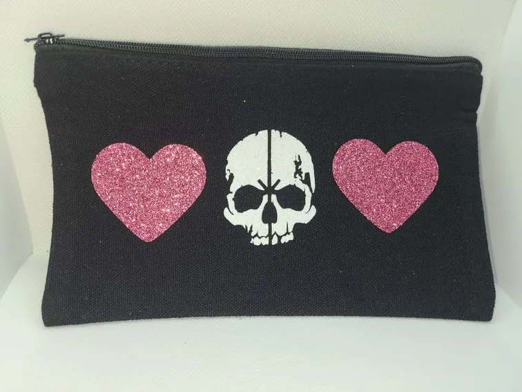 Skull and Hearts Zipper Bag (Pink)