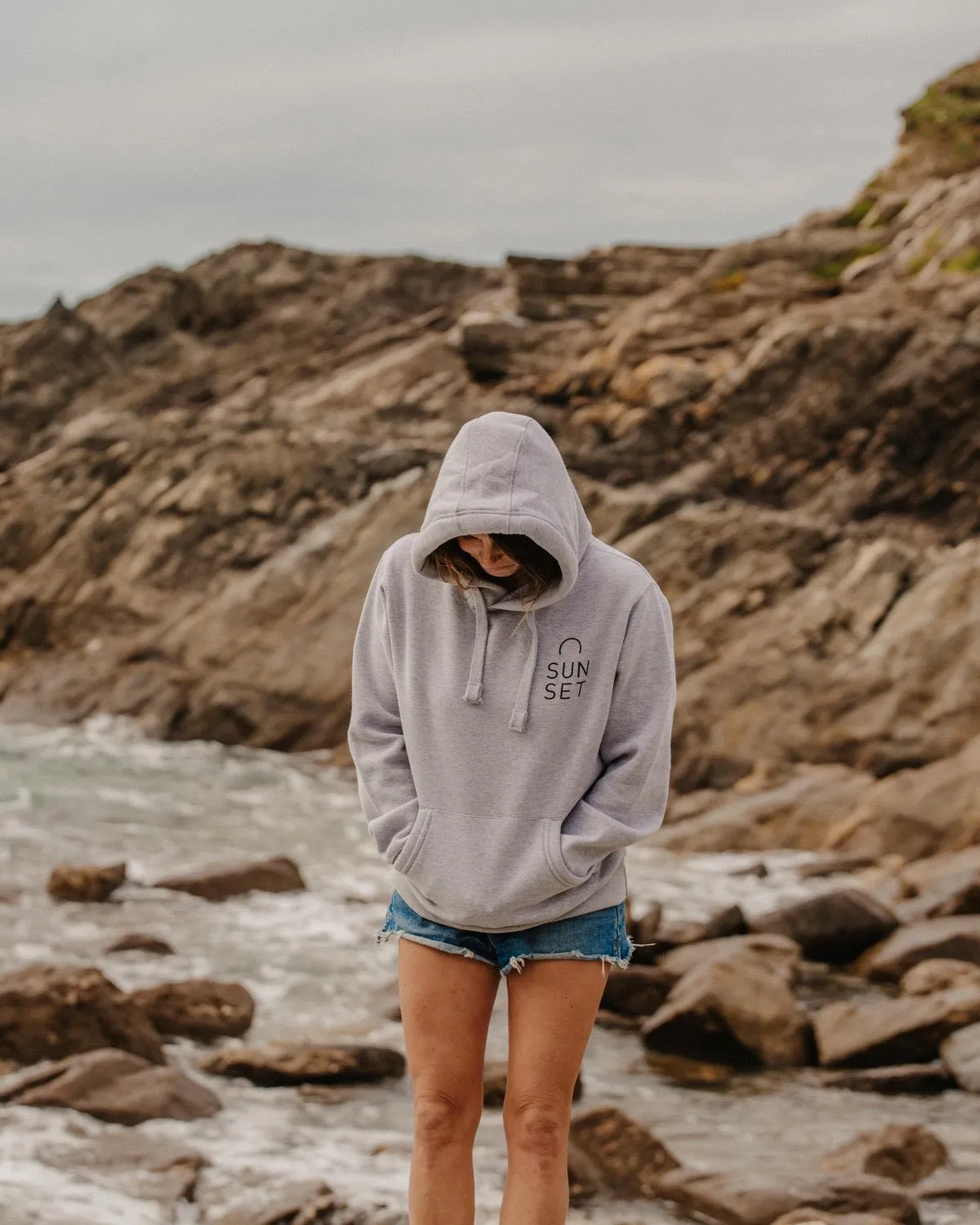 Sunset Surf Womens Hoodie - Light Grey