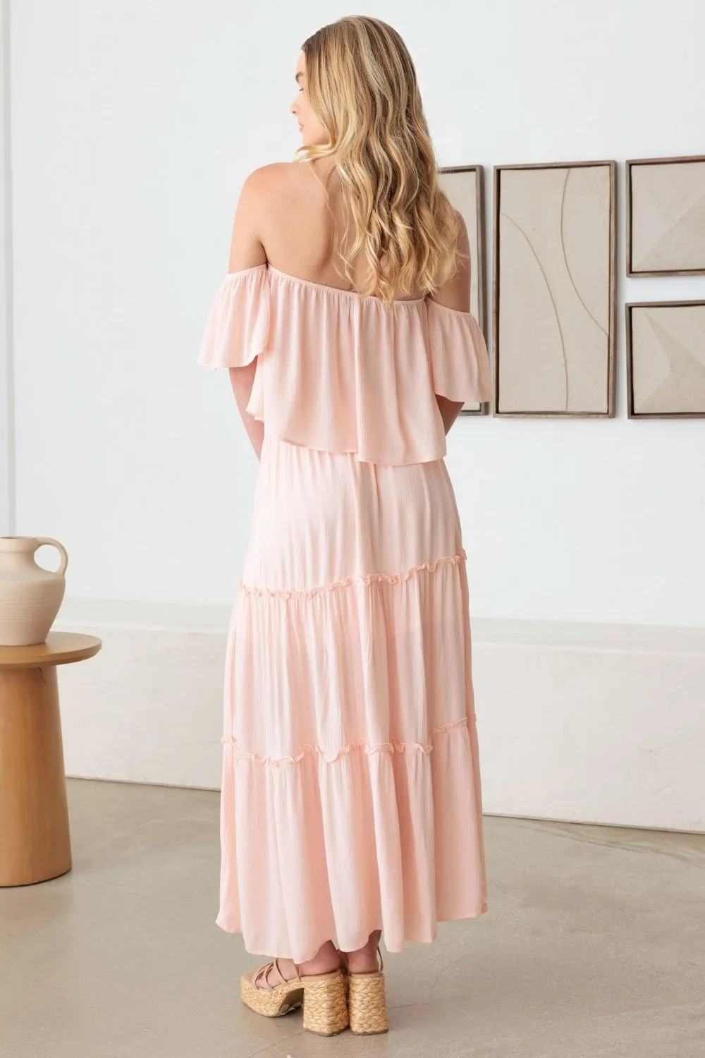 Sunset Vacation Frill Off-Shoulder Tiered Dress