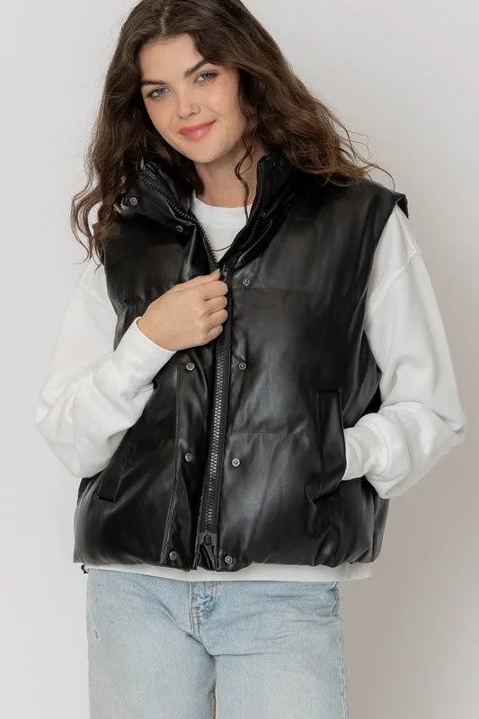 The Blakely Faux Leather Puffer Vest