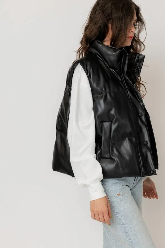 The Blakely Faux Leather Puffer Vest