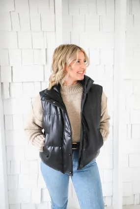 The Blakely Faux Leather Puffer Vest