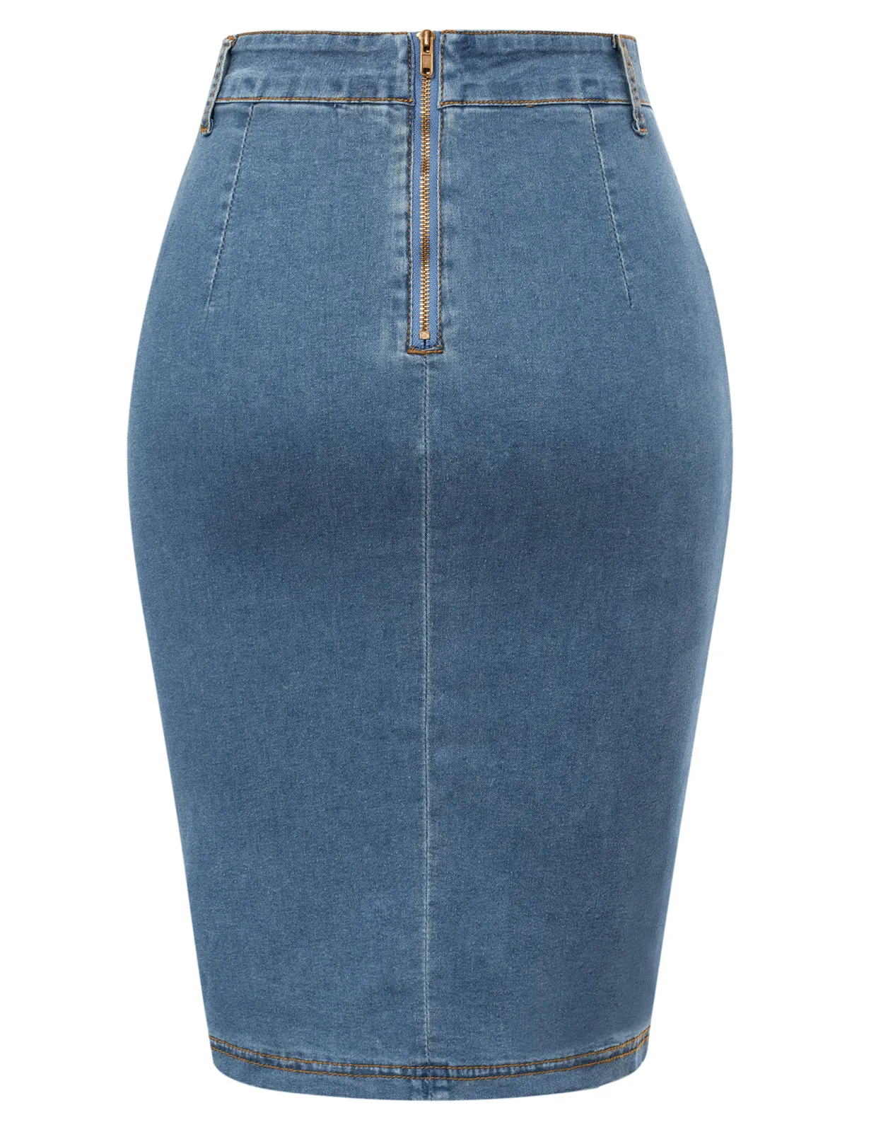 Vintage Jean Skirt with Belt High Waist Ruched Front Bodycon Skirt