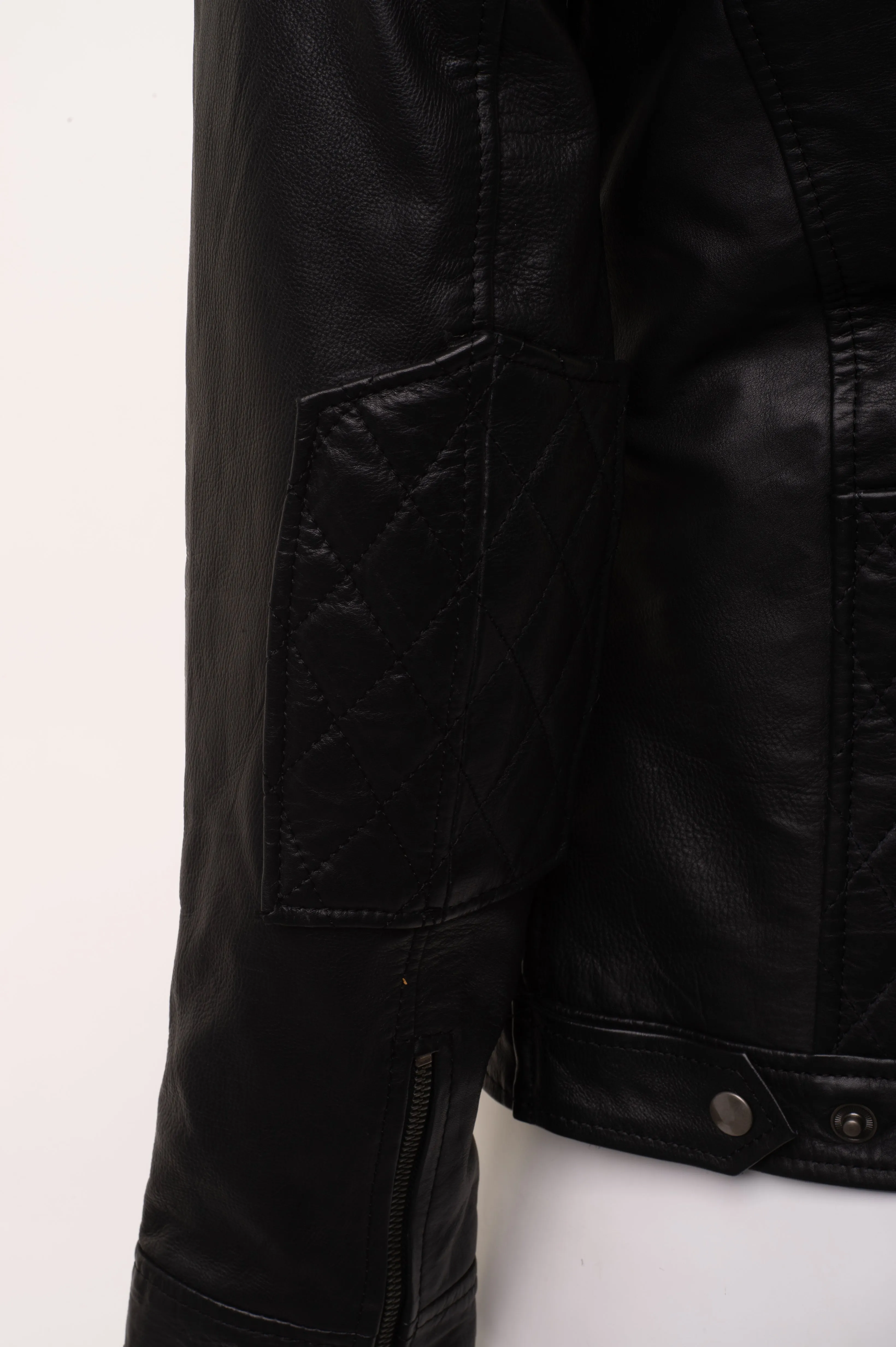 Welsh's moto style leather jacket with diamond stitching details