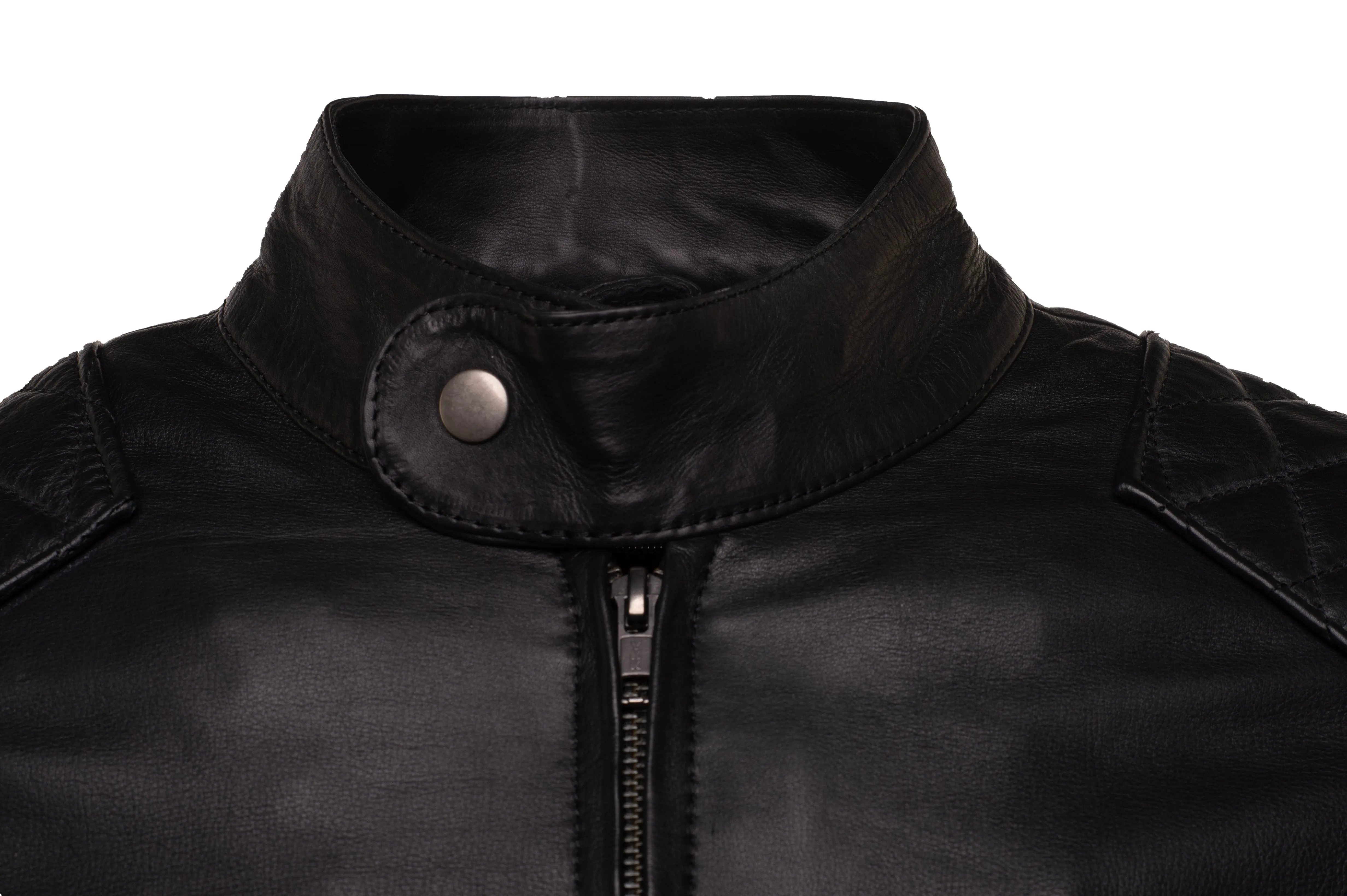 Welsh's moto style leather jacket with diamond stitching details