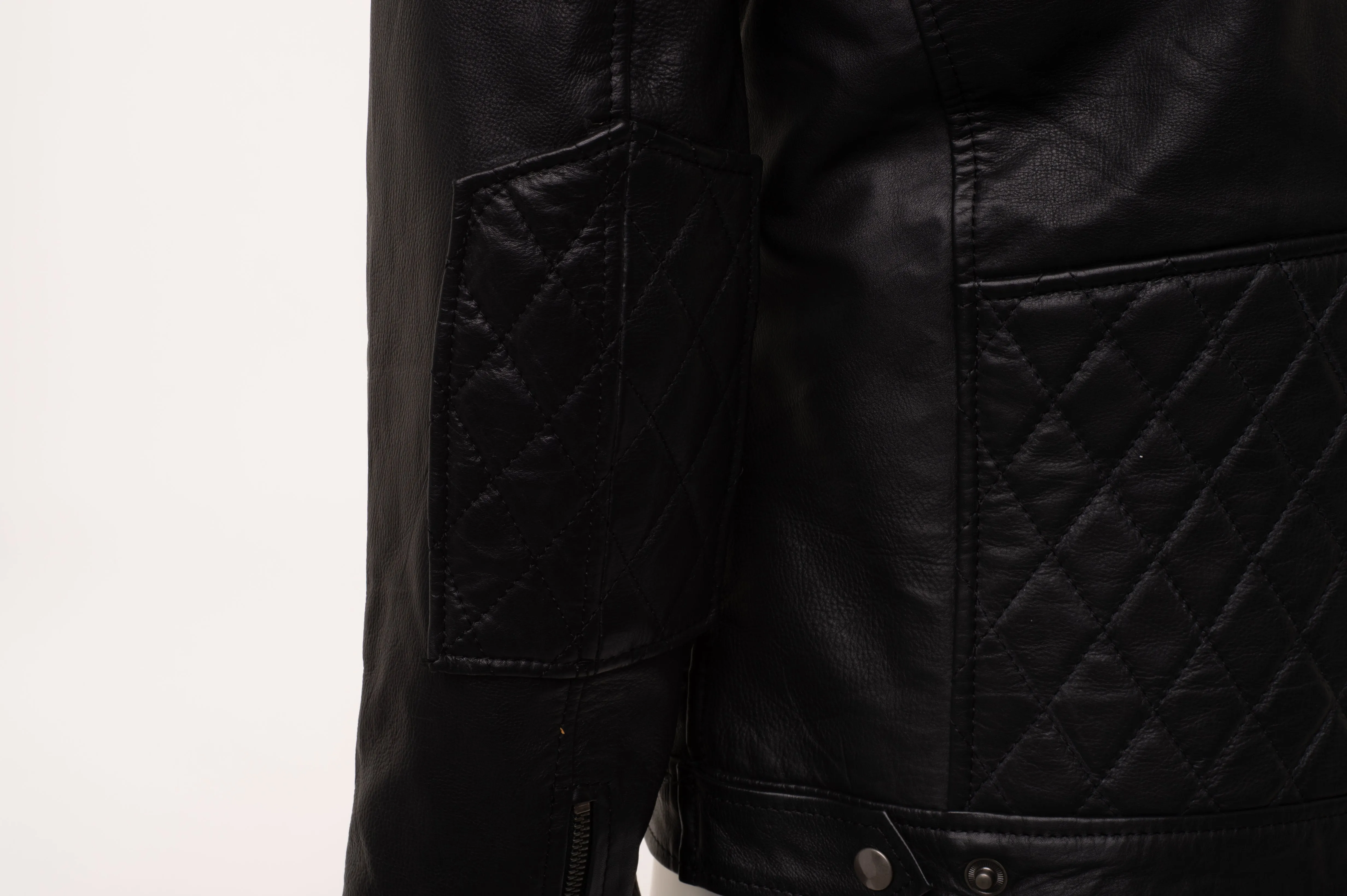 Welsh's moto style leather jacket with diamond stitching details