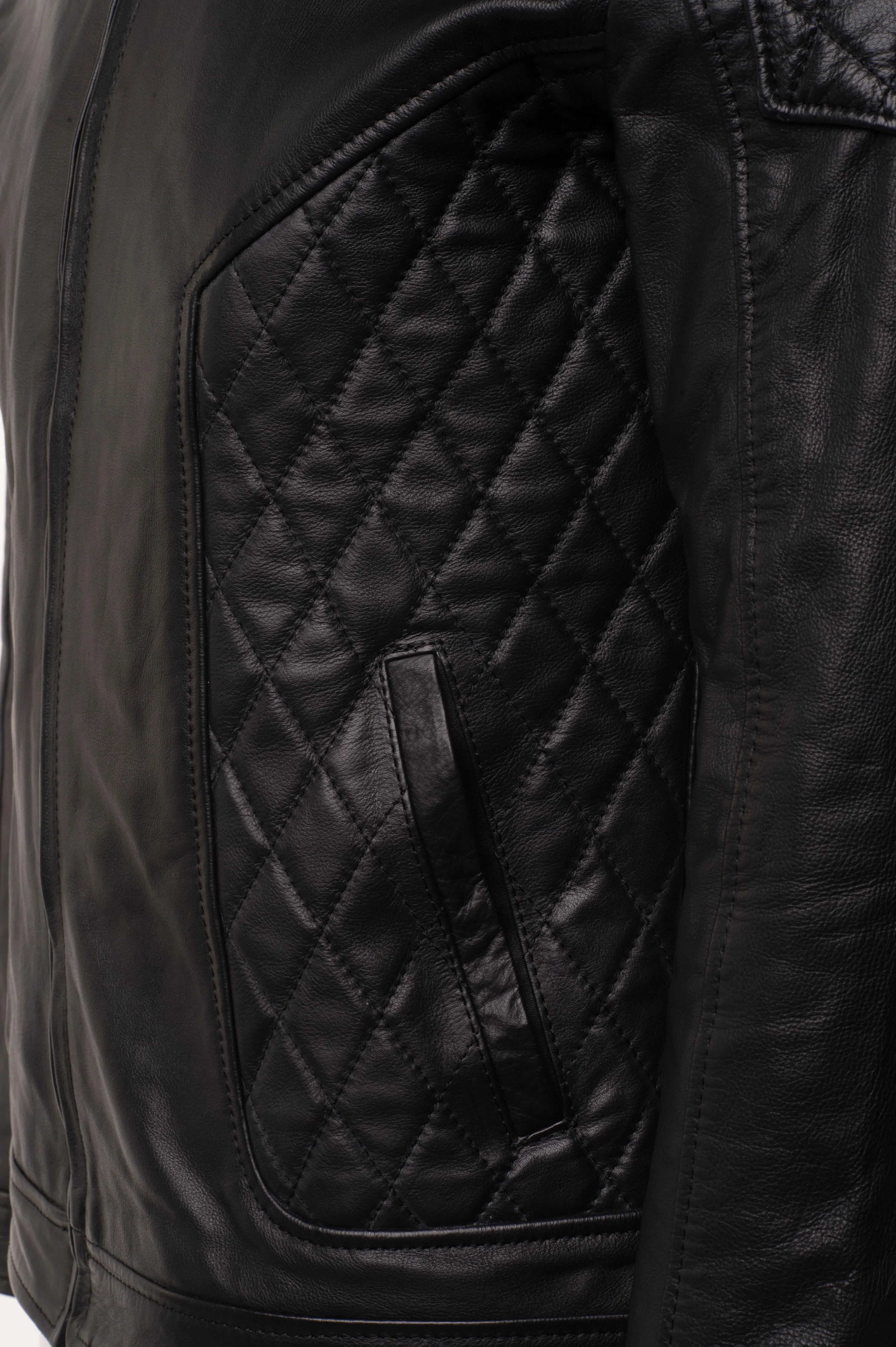 Welsh's moto style leather jacket with diamond stitching details