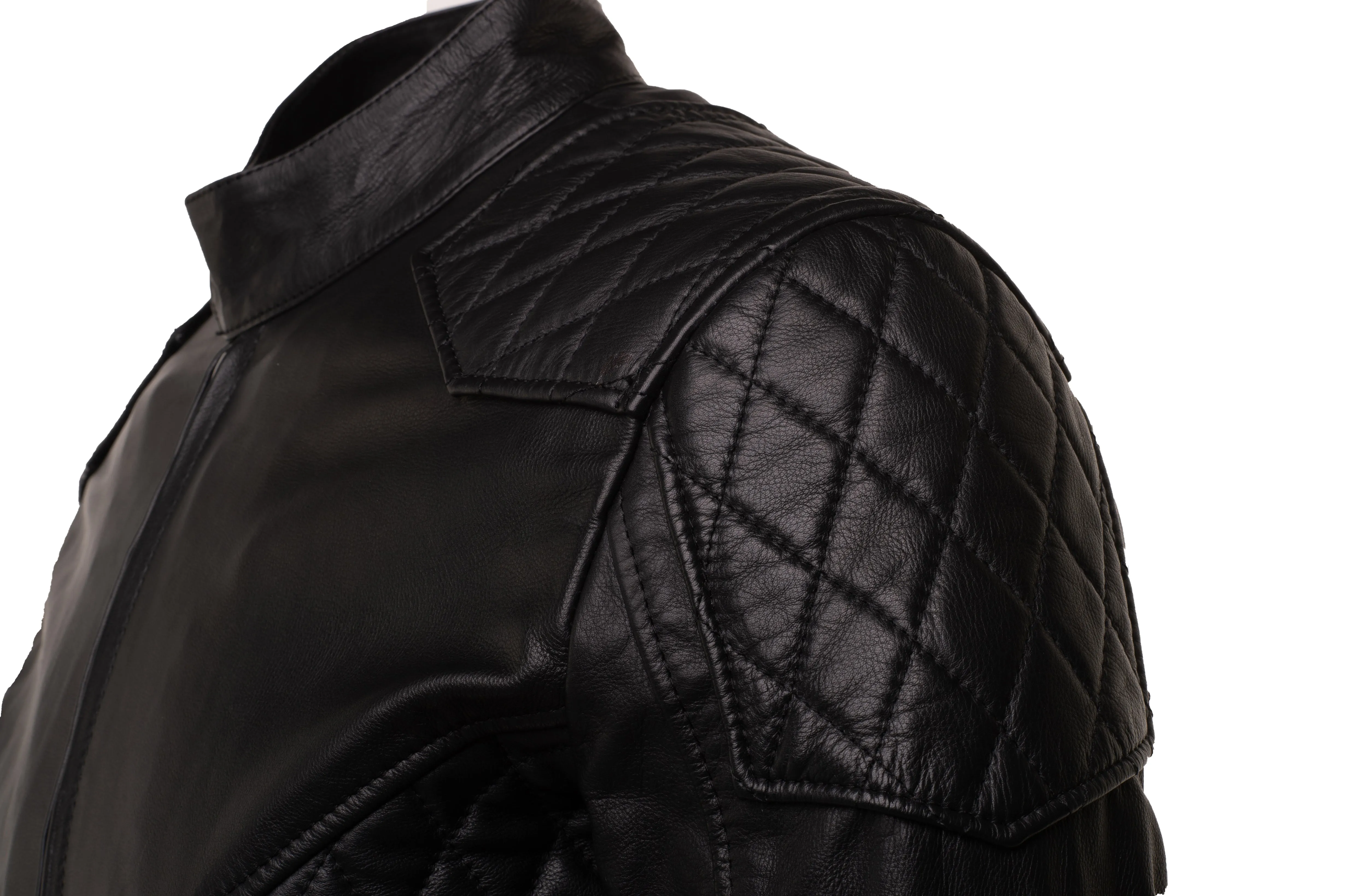 Welsh's moto style leather jacket with diamond stitching details