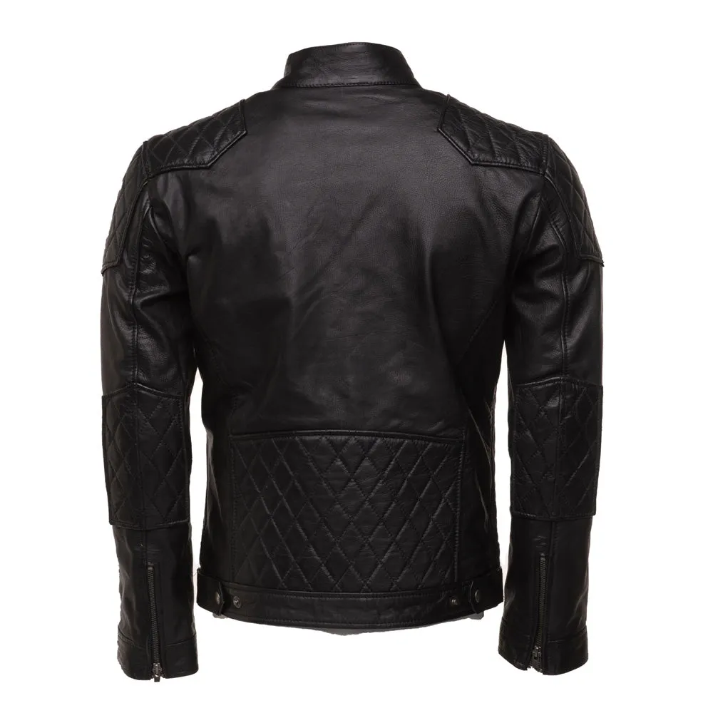 Welsh's moto style leather jacket with diamond stitching details