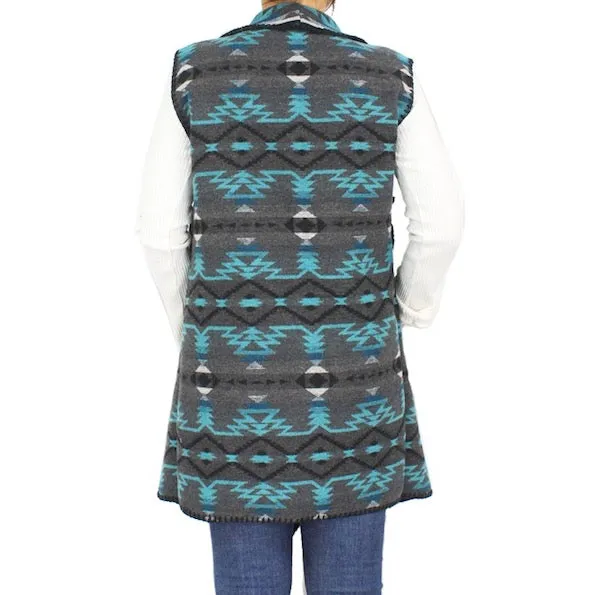 Western Knit Printed Tribal Pattern Pocket Vest Ruana