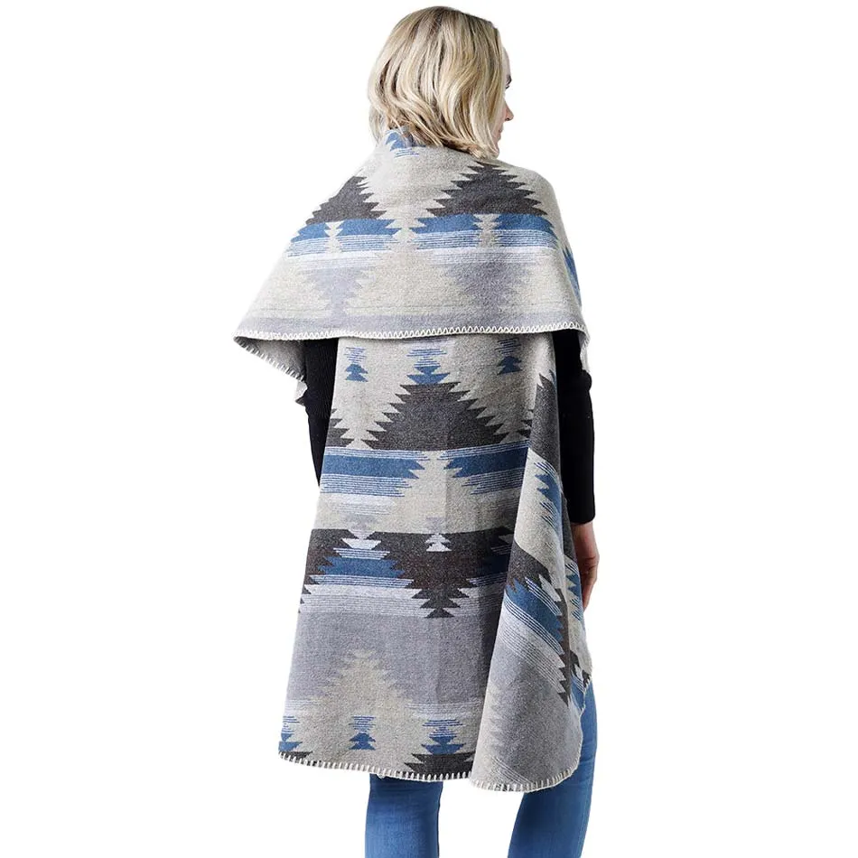 Western Pattern Round Poncho Vest