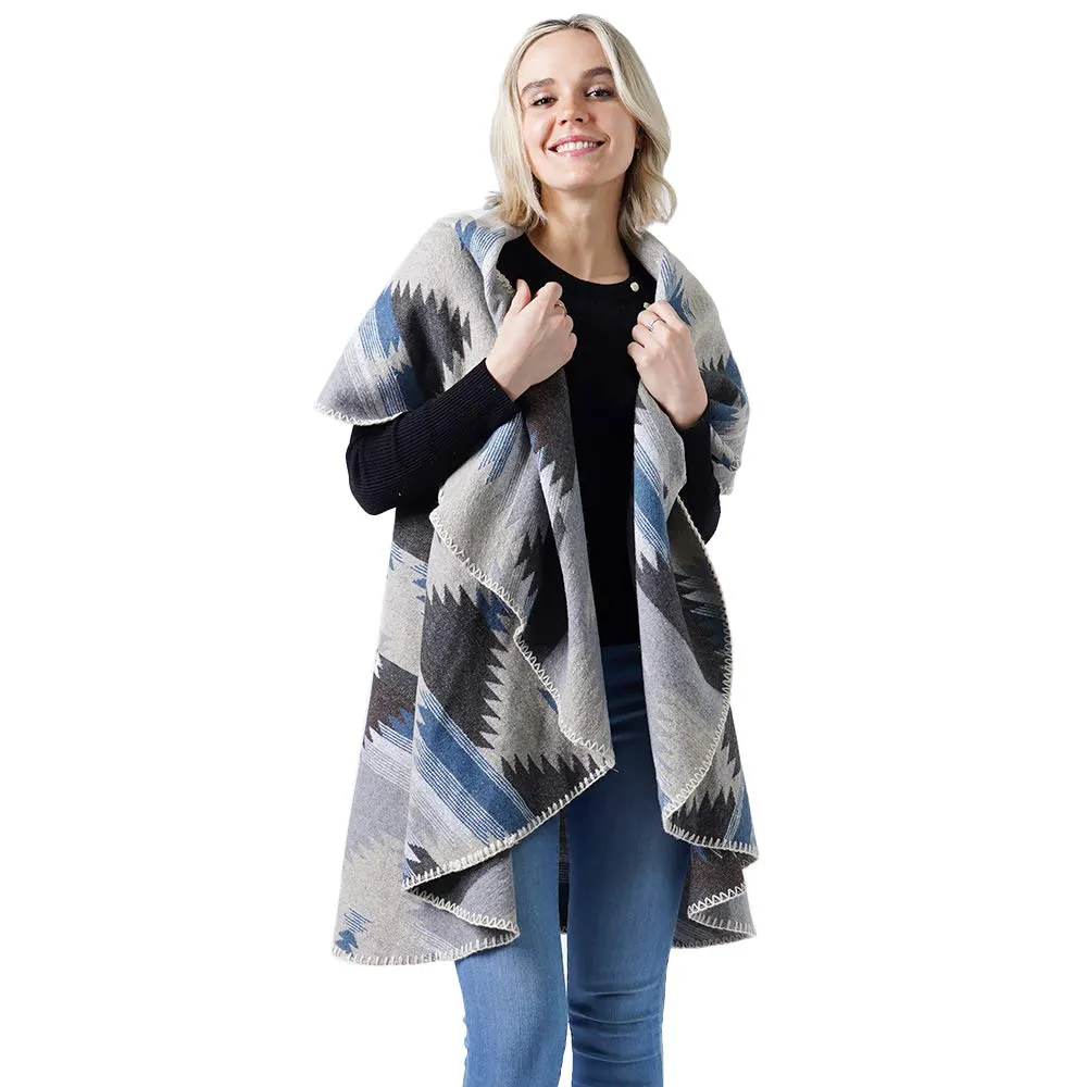 Western Pattern Round Poncho Vest