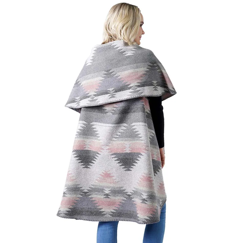 Western Pattern Round Poncho Vest