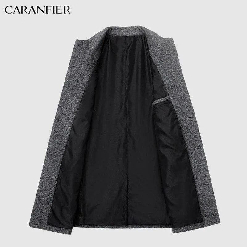 Winter Wool Jacket Plus Velvet Men High Quality Middle-aged Outwear Casual Slim Collar Long Cotton Collar Trench Coat