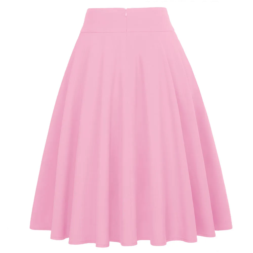 Women's High Waist A-Line Pockets Skirt Skater Flared Midi Skirt Vinage Skirt