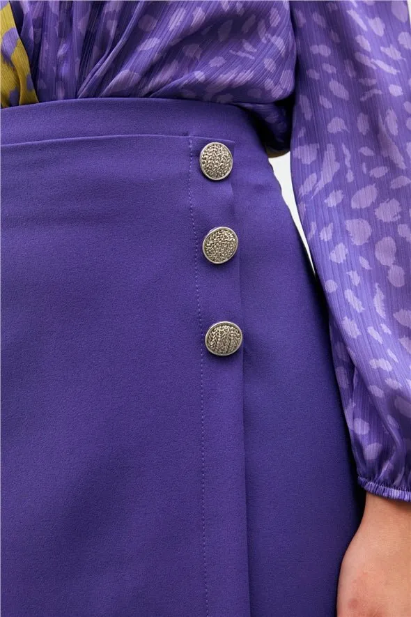 Wrap Button Detailed Skirt - Purple