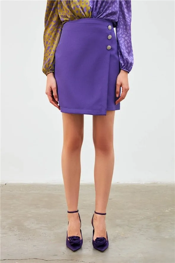 Wrap Button Detailed Skirt - Purple